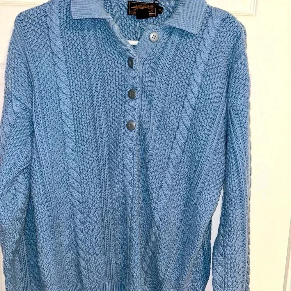 Vintage Eddie Bauer Women's blue Chunky Ribbed 1/4  Pullover Sweater small